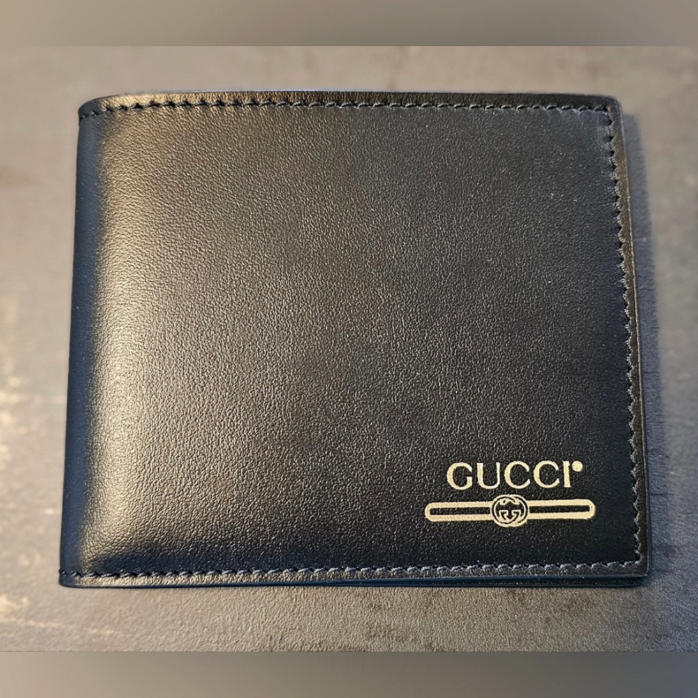 Gucci 547585 Men's Black Calf-Skin Leather GG Print Wallets *NEW*